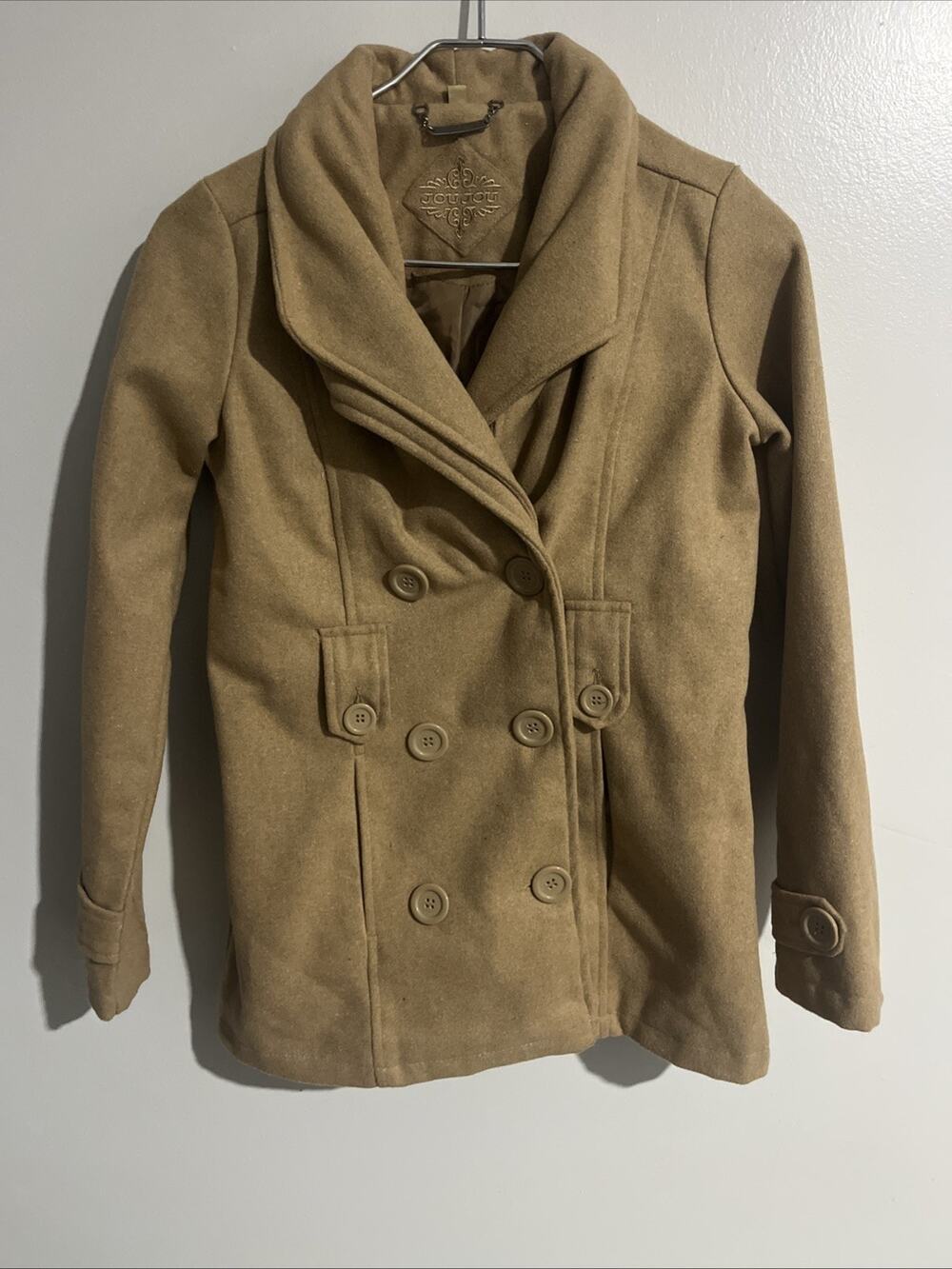 Joujou Women’s Preppy Winter Classy Peacoat Coat Size Large Old Money Beige